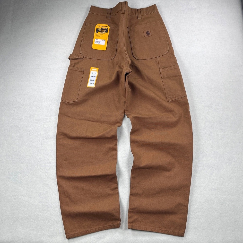 NWT! Carhartt Mens Loose Fit Washed Duck Utility Work Pants Brown 34x32 B11-BRN